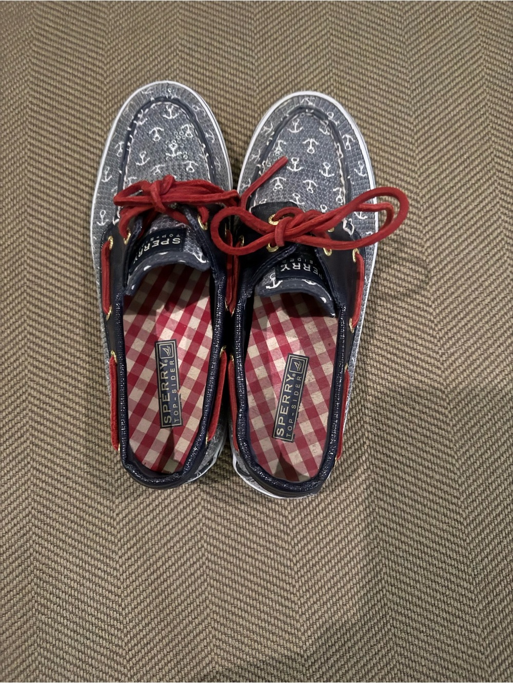 Sperry Navy Anchor Boat Shoes with Red Laces